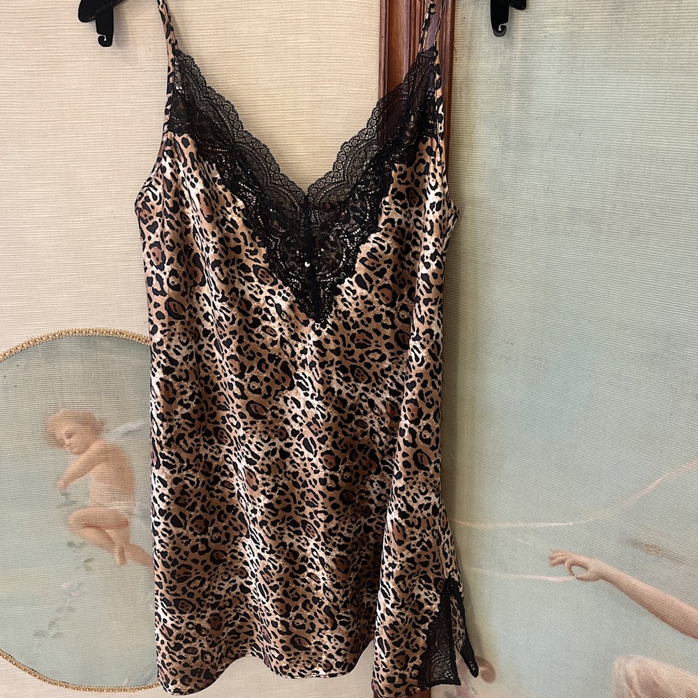 VS Silky Leopard Lingerie Slip Dress Medium Crystal Bow